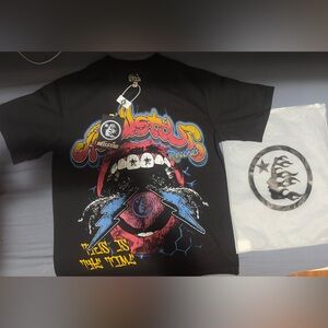 HeliStar Black Graphic Tee - Bold Lightning Mouth Design